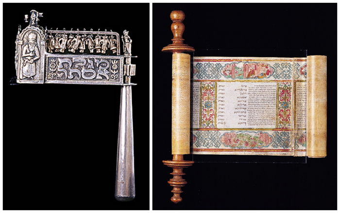 (左：哈曼聲響器。右：伊斯帖書。世界宗教博物館收藏)
